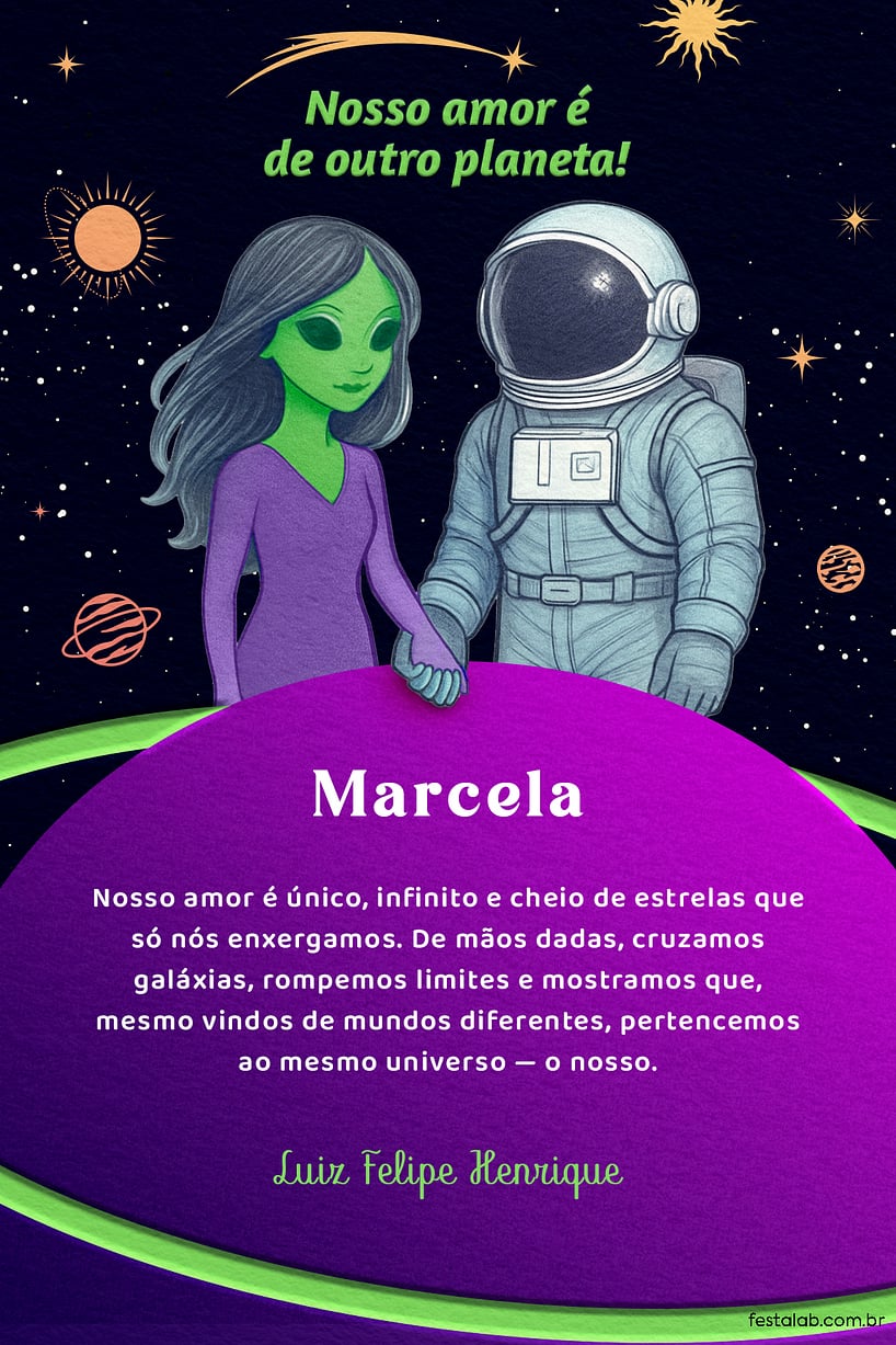 Crie seu Cartão de Ocasiões especiais - Amor de Outro Planeta com a Festalab