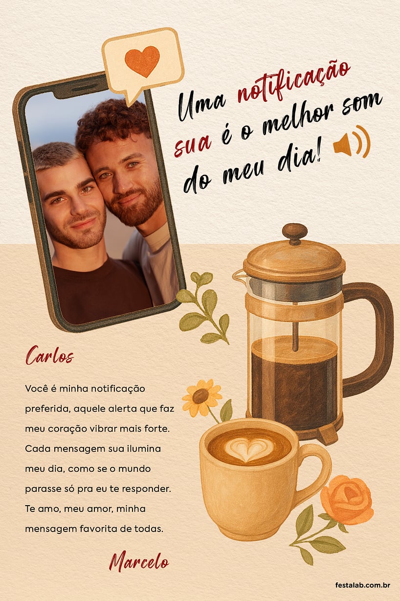 Crie seu Cartão de Ocasiões especiais - Notificação do Meu Coração com a Festalab