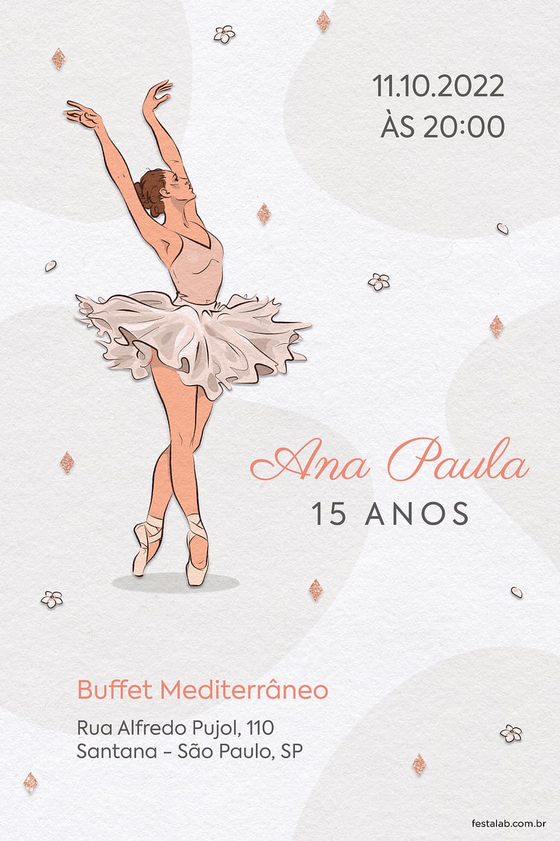 Modelo de Convite de Aniversario de 15 anos - Uma Celebracao Bailarina - Branco Criar convite de Aniversário de 15 anos - Uma Celebração Bailarina - Branco| FestaLab