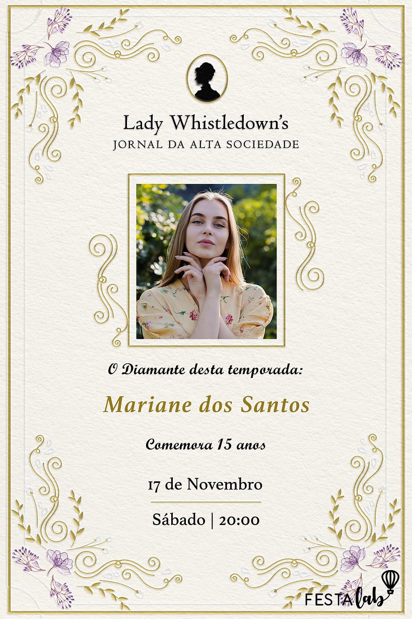 Criar convite de Aniversário de 15 anos - Jornal da Lady Whistledown’s| FestaLab