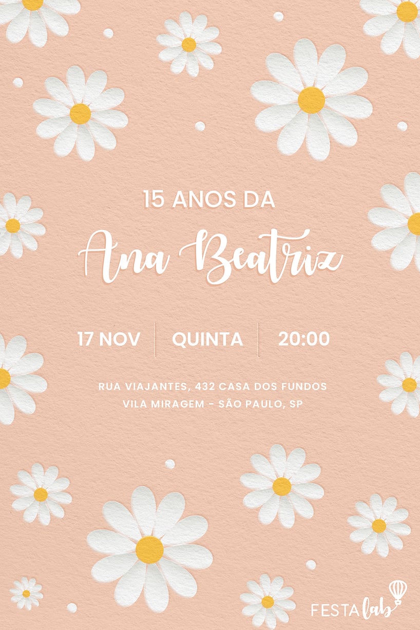 Modelo de Convite de Aniversario Adulto - Campo de Margaridas Criar convite de aniversário - Campo de Margaridas| FestaLab