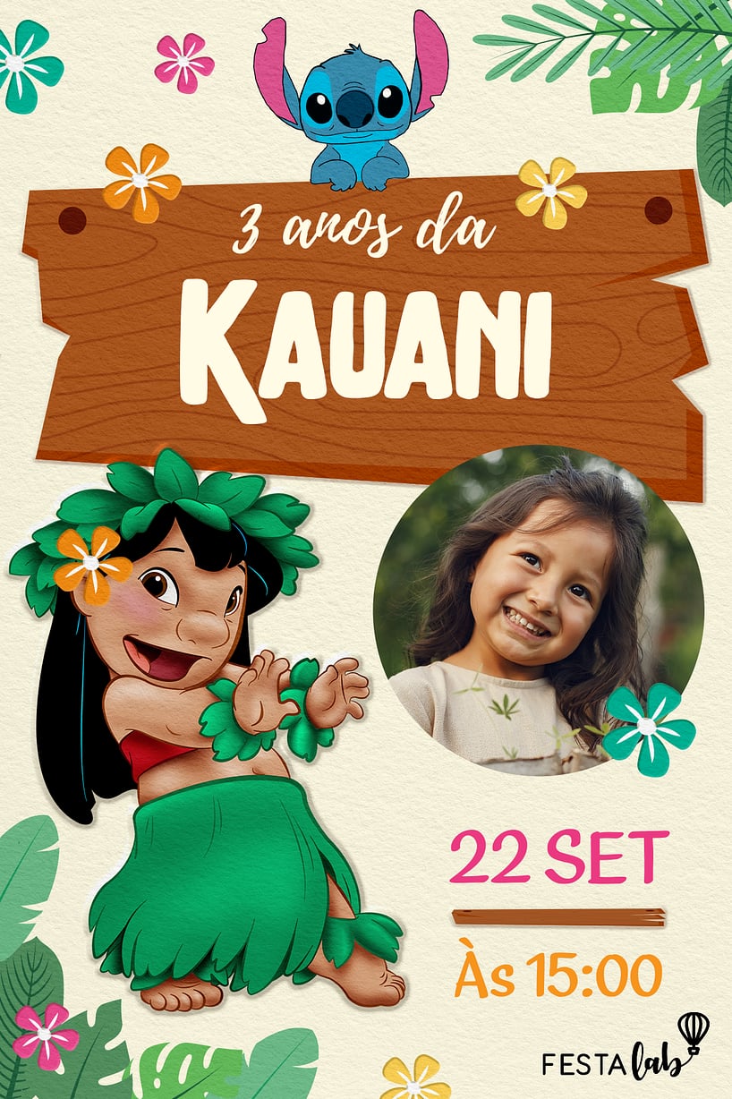 Modelo de Convite de Aniversario - A Lilo e o Stitch Criar convite de aniversário - A Lilo e o Stitch| FestaLab