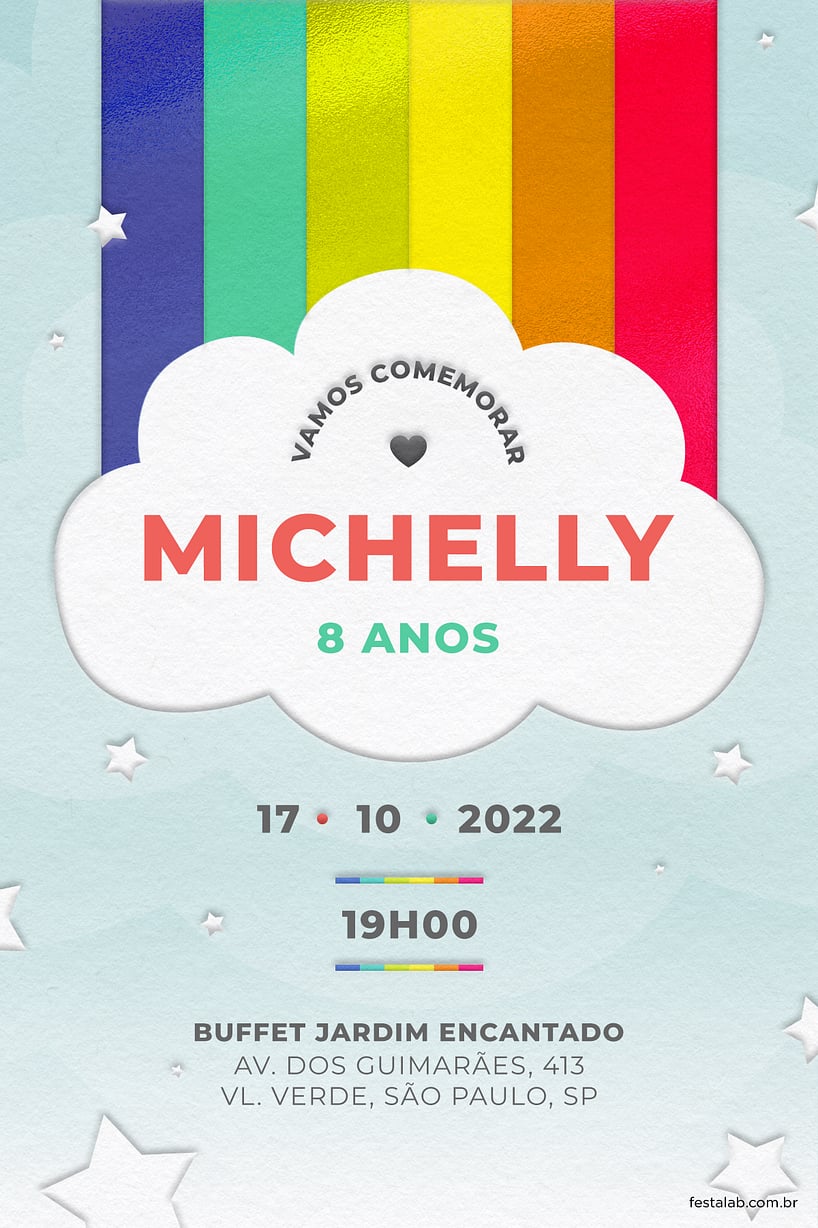 Modelo de Convite de Aniversario - Arco Iris Criar convite de aniversário - Arco Iris| FestaLab