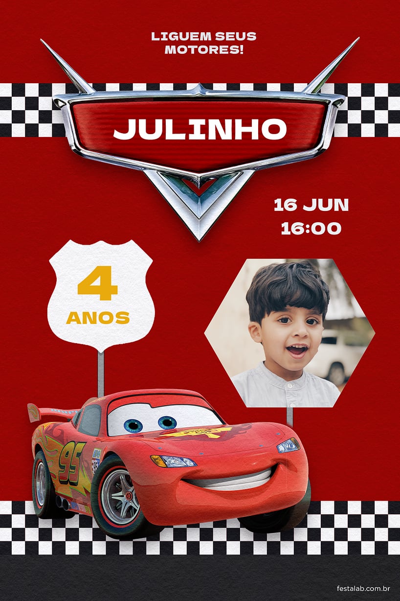 Modelo de Convite de Aniversario - Carros vermelho Criar convite de aniversário - Carros vermelho| FestaLab