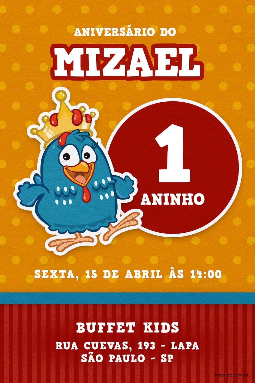 Modelo de Convite de Aniversario - Coroa da galinha pintadinha Criar convite de aniversário - Coroa da galinha pintadinha| FestaLab