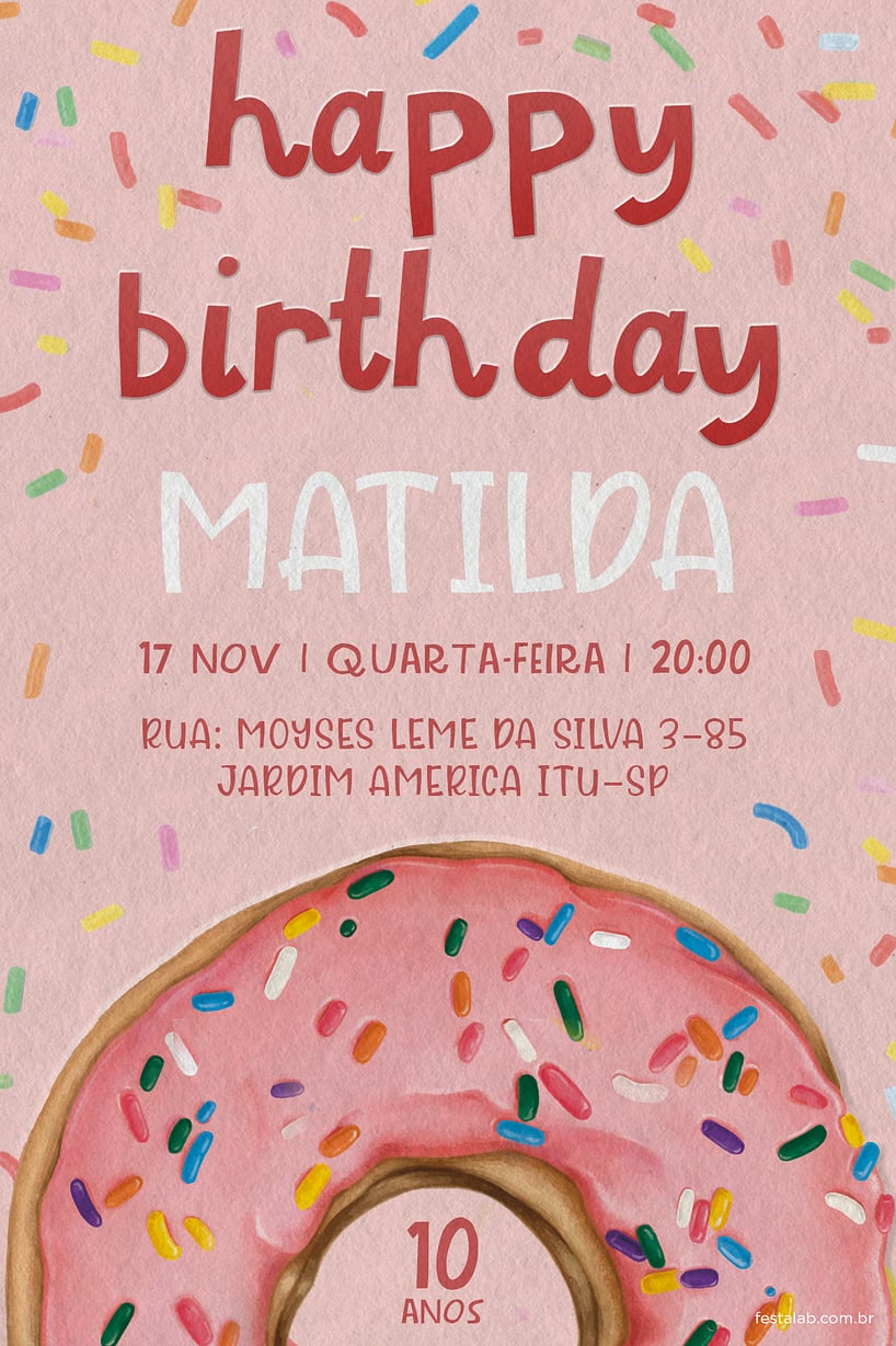 Modelo de Convite de Aniversario - Donuts Criar convite de aniversário - Donuts| FestaLab