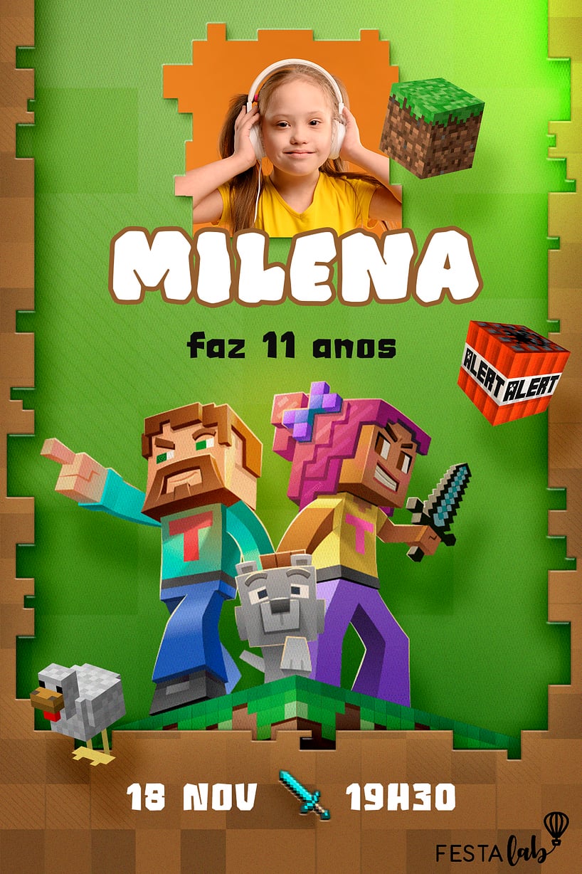 Modelo de Convite de Aniversario - Festa com Minecraft Criar convite de aniversário - Festa com Minecraft| FestaLab