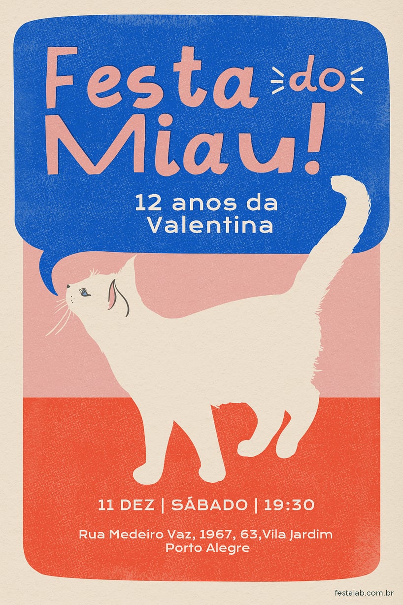Modelo de Convite de Aniversario - Festa do Miau Criar convite de aniversário - Festa do Miau| FestaLab