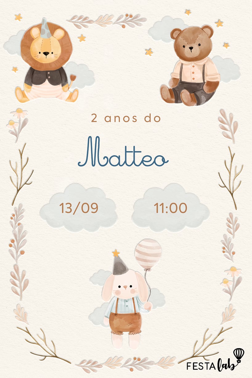 Criar convite de aniversário - Festa Encantada dos Ursinhos| FestaLab