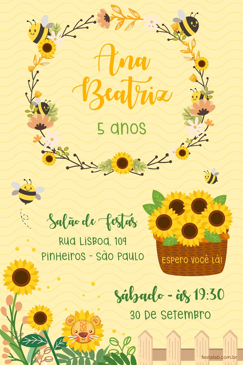 Modelo de Convite de Aniversario - Girassol Criar convite de aniversário - Girassol| FestaLab