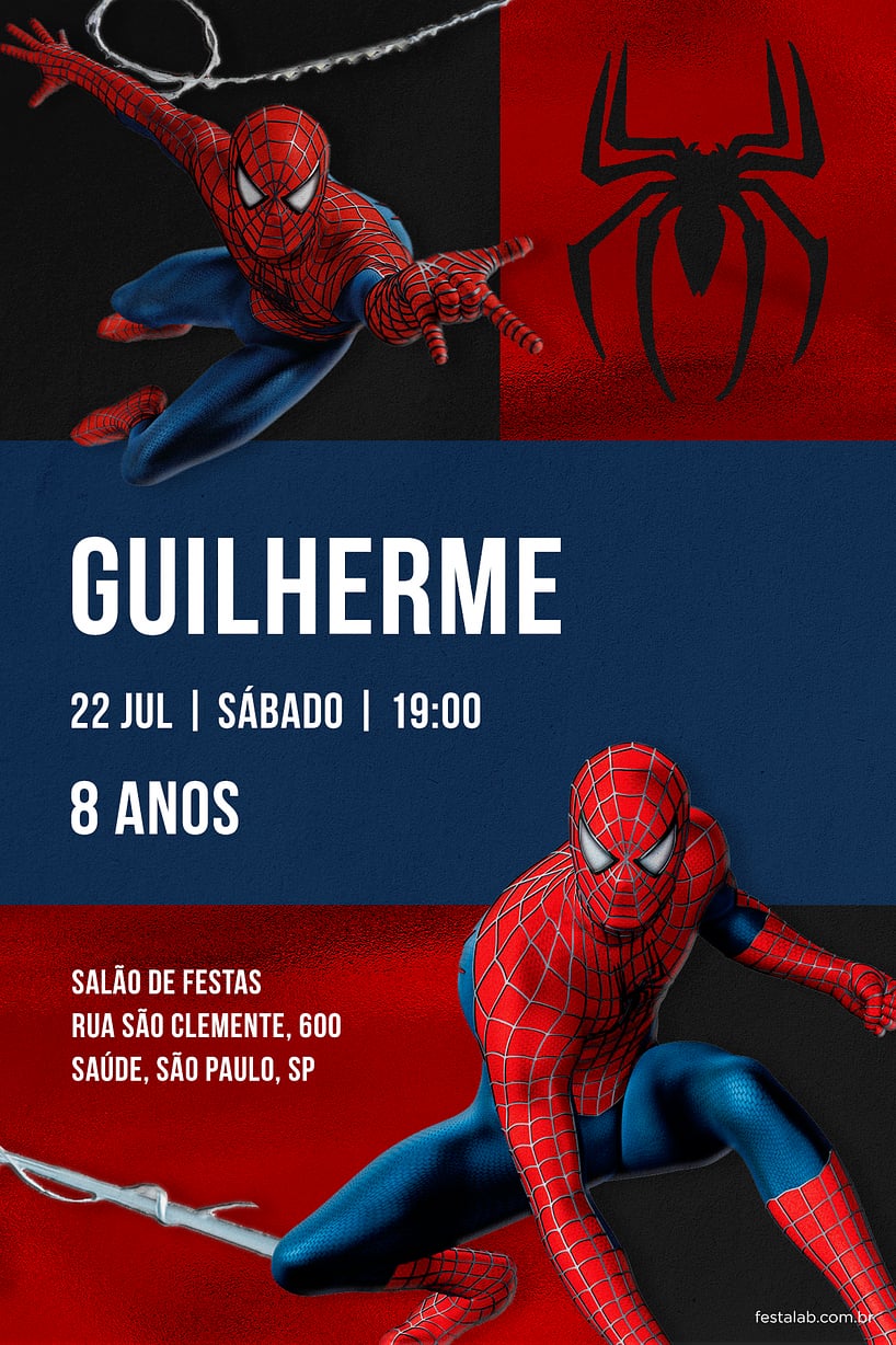 Modelo de Convite de Aniversario - A Teia do Heroi: Vermelho Criar convite de aniversário - A Teia do Herói: Vermelho| FestaLab