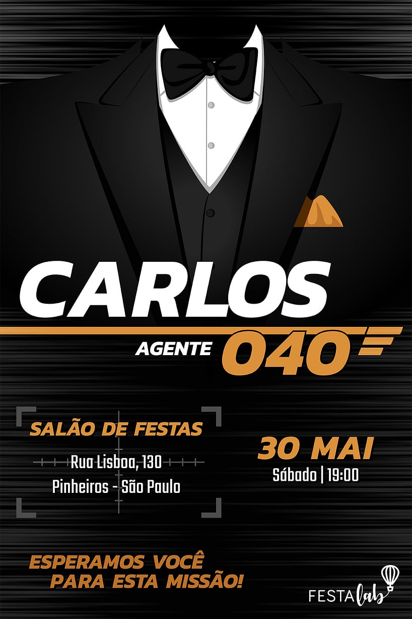 Modelo de Convite de Aniversario - James Bond - 007 Criar convite de aniversário - James Bond - 007| FestaLab
