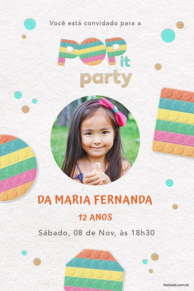 Modelo de Convite de Aniversario - Pop it Colorido Criar convite de aniversário - Pop it Colorido| FestaLab