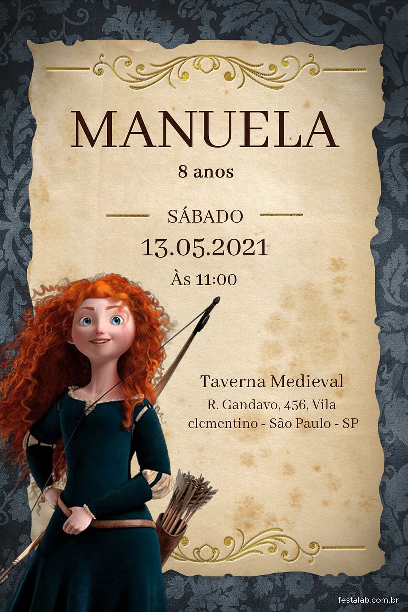 Modelo de Convite de Aniversario - Princesa Merida Criar convite de aniversário - Princesa Merida| FestaLab
