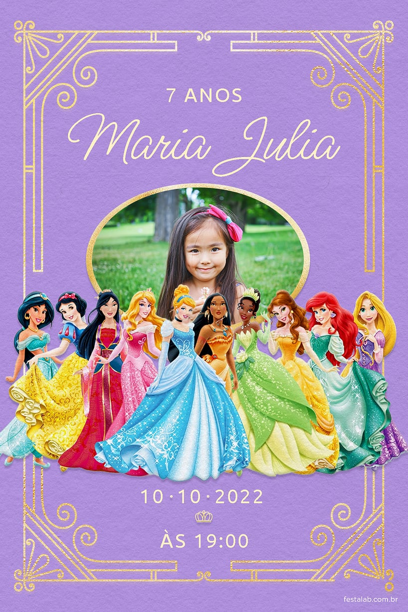 Modelo de Convite de Aniversario - Princesas Criar convite de aniversário - Princesas| FestaLab