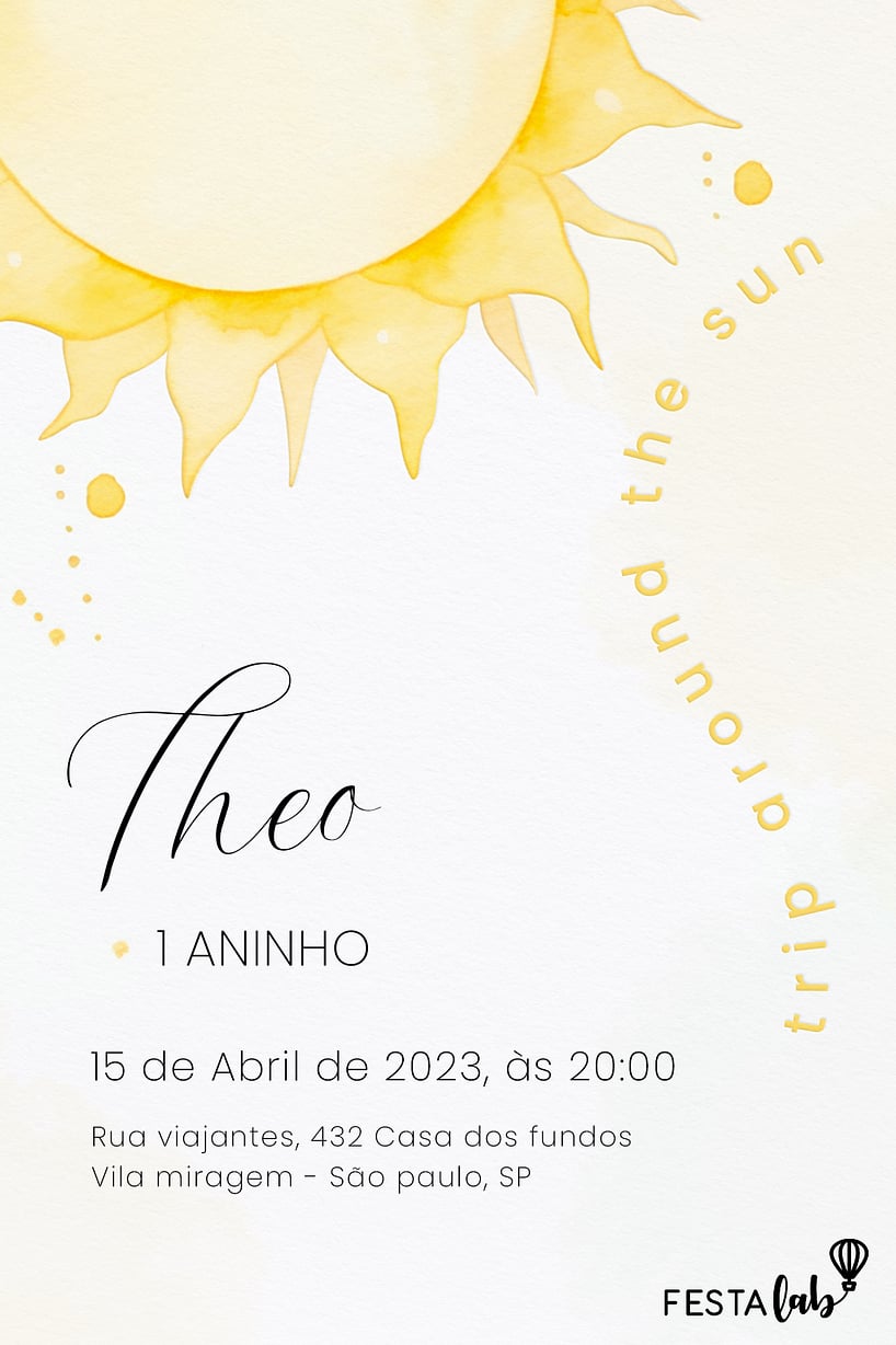 Modelo de Convite de Aniversario - Raio de Sol Criar convite de aniversário - Raio de Sol| FestaLab