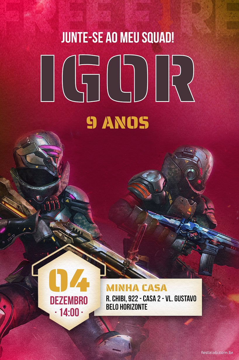 Modelo de Convite de Aniversario - Squad vermelho Criar convite de aniversário - Squad vermelho| FestaLab