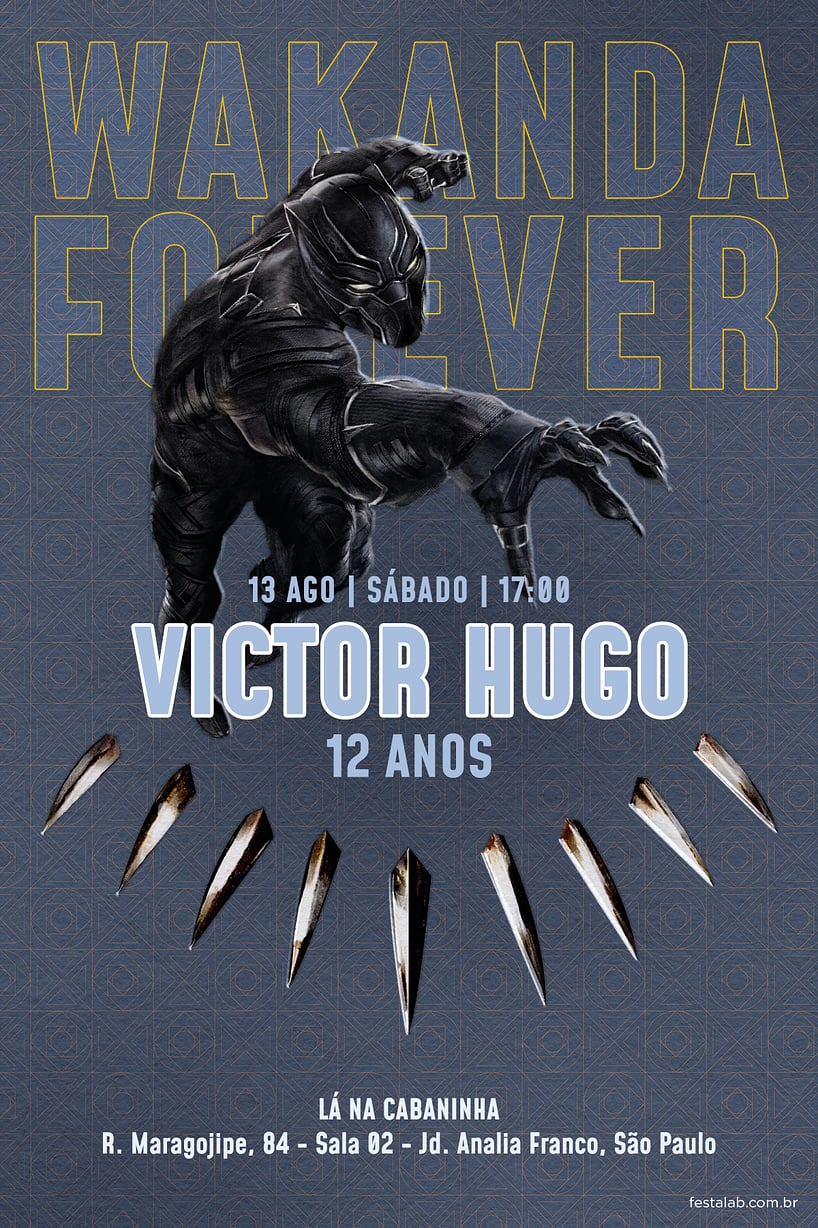Modelo de Convite de Aniversario - Wakanda Forever Criar convite de aniversário - Wakanda Forever| FestaLab