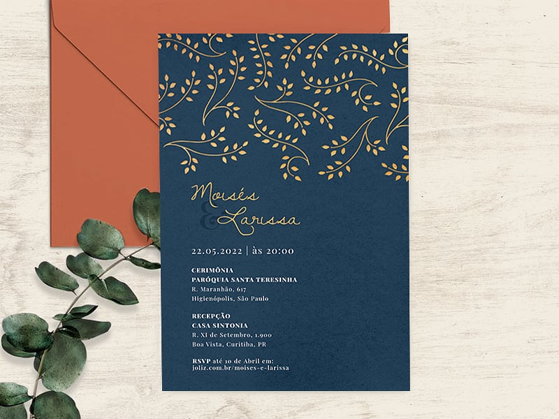 Modelo de Convite de Casamento - Arranjo de folhas Crie seu convite de casamento - Arranjo de folhas| FestaLab