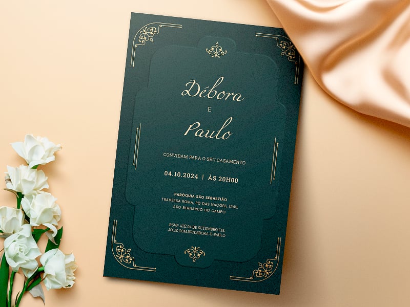 Modelo de Convite de Casamento - Moldura ouro Crie seu convite de casamento - Moldura ouro| FestaLab