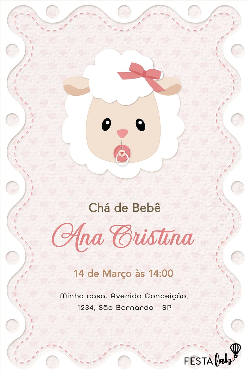 Criar convite de Chá de bebê - Ovelhinha| FestaLab