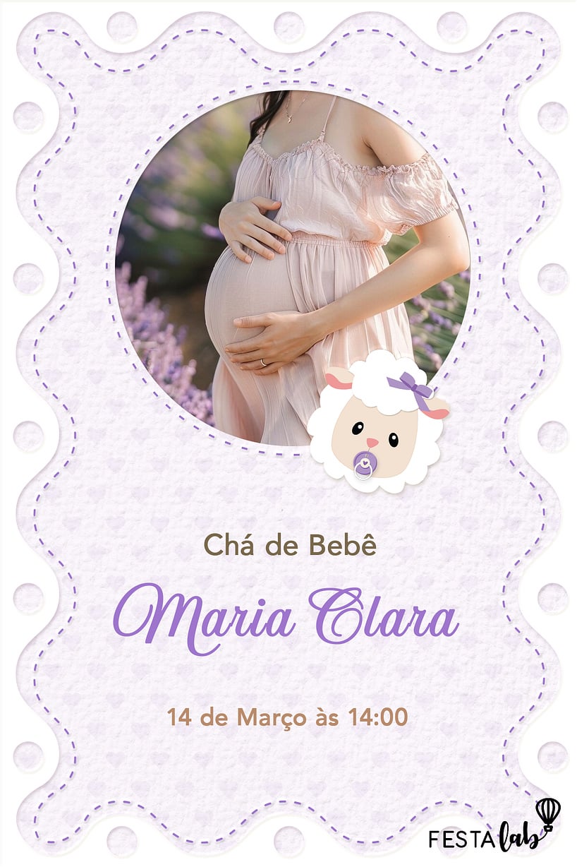Criar convite de Chá de bebê - Ovelinha Lilas| FestaLab