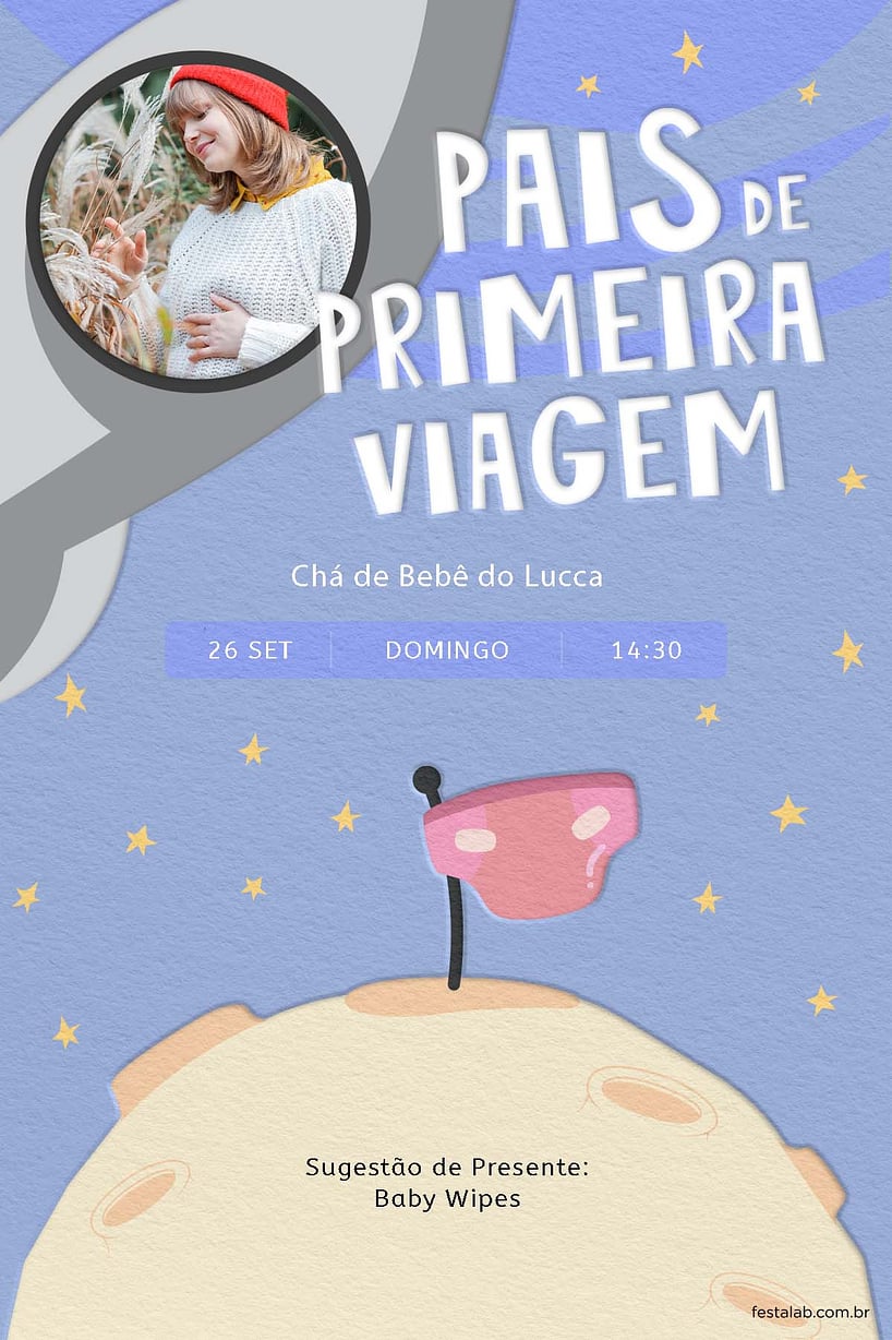 Modelo de Convite de Cha de bebe - Pais de Primeira Viagem Criar convite de Chá de bebê - Pais de Primeira Viagem| FestaLab