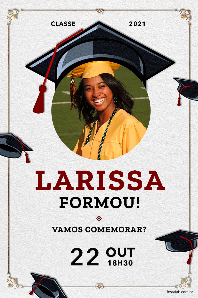 Modelo de Convite de Ocasioes especiais - Formatura vermelha Criar convite de Ocasiões especiais - Formatura vermelha| FestaLab