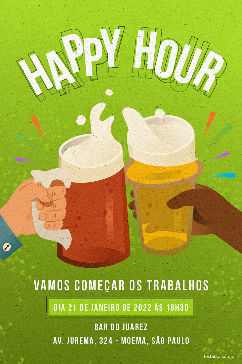 Modelo de Convite de Ocasioes especiais - Happy Hour! Verde Criar convite de Ocasiões especiais - Happy Hour! Verde| FestaLab