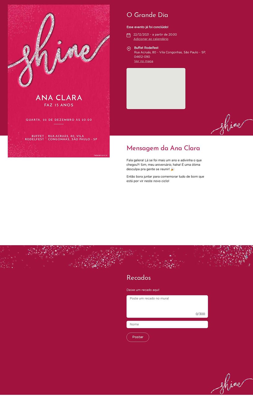 Convite Online Aniversário de 15 anos - Brilhoso rosa | FestaLab