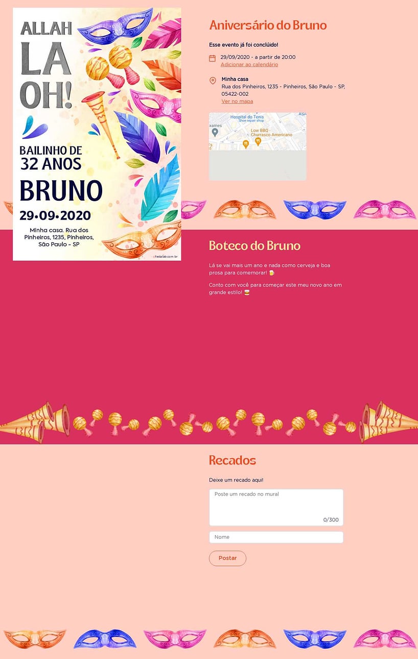 Convite online de aniversário - Allah la oh carnaval| FestaLab