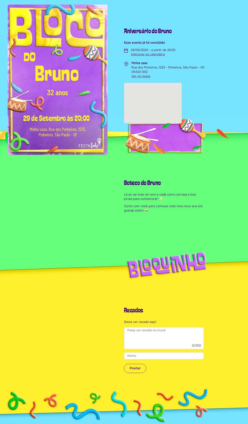 Convite online de aniversário - Bloco de aniversário| FestaLab