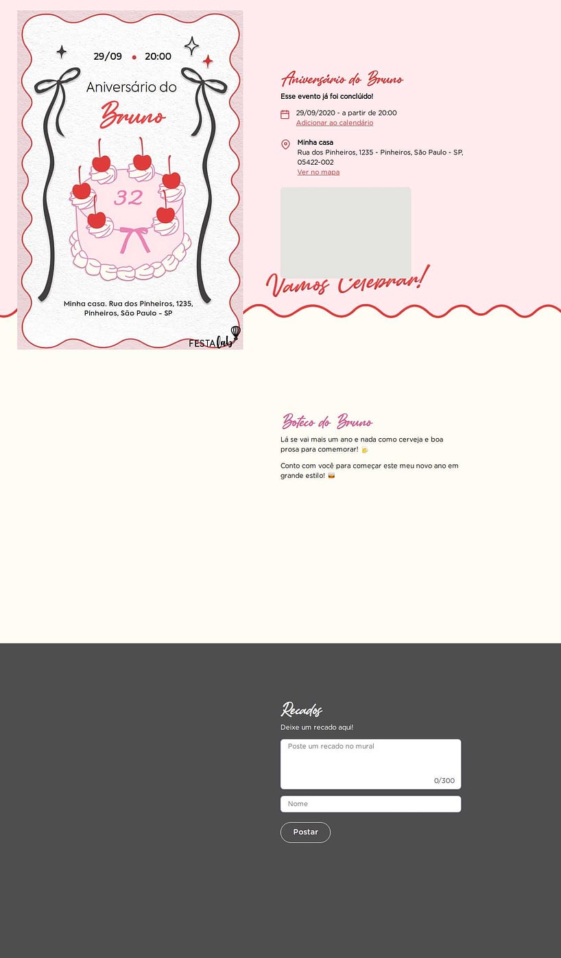Convite online de aniversário - Bolo de Laço Rosa| FestaLab