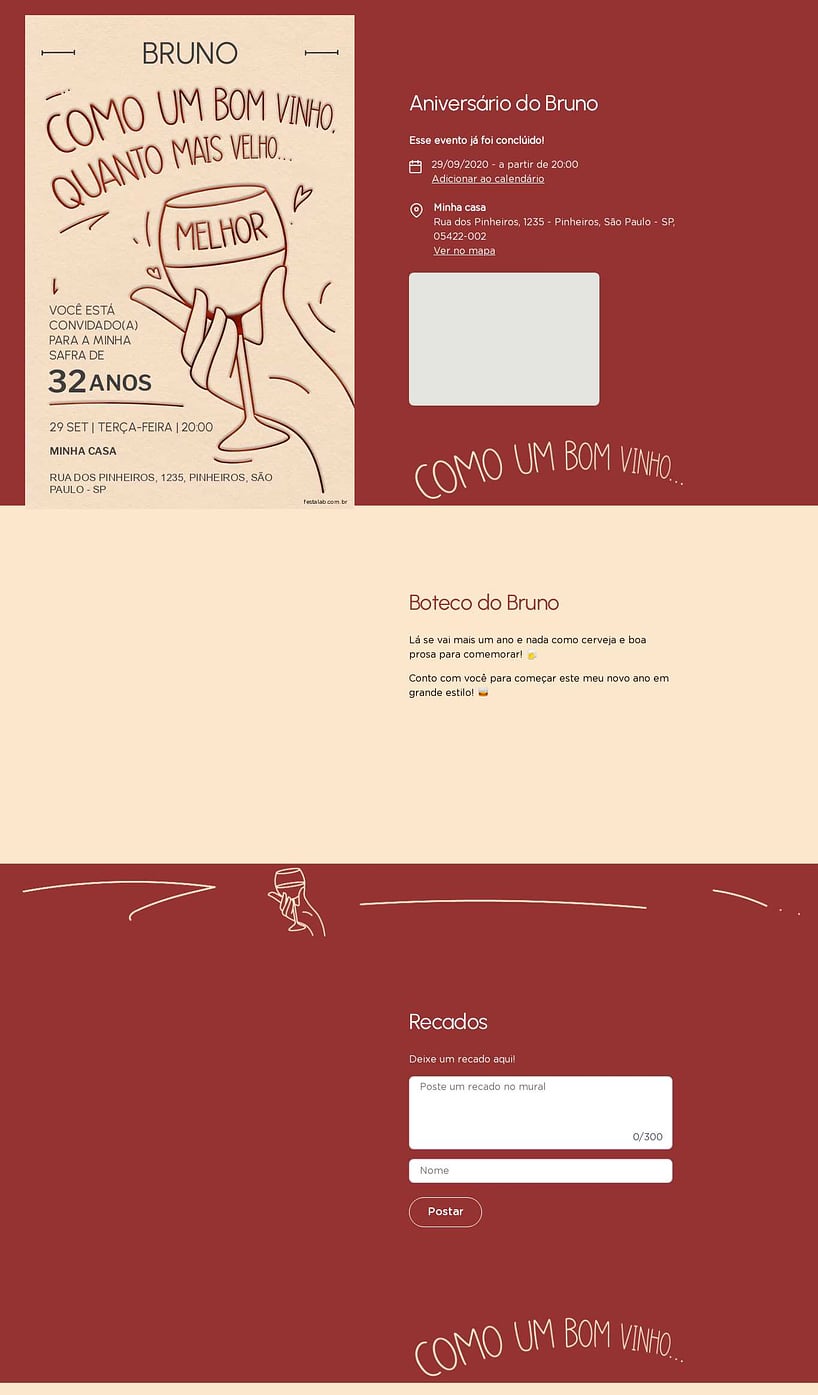 Convite online de aniversário - Bom Vinho| FestaLab