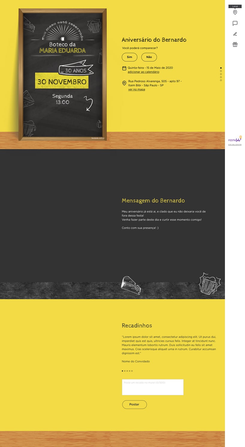 Convite online de aniversário - Boteco| FestaLab