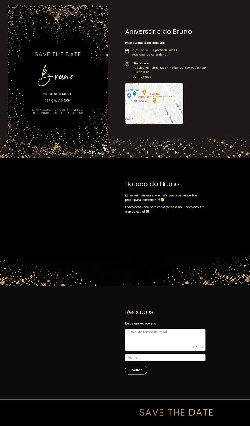 Convite online de aniversário - Brilho Noturno| FestaLab