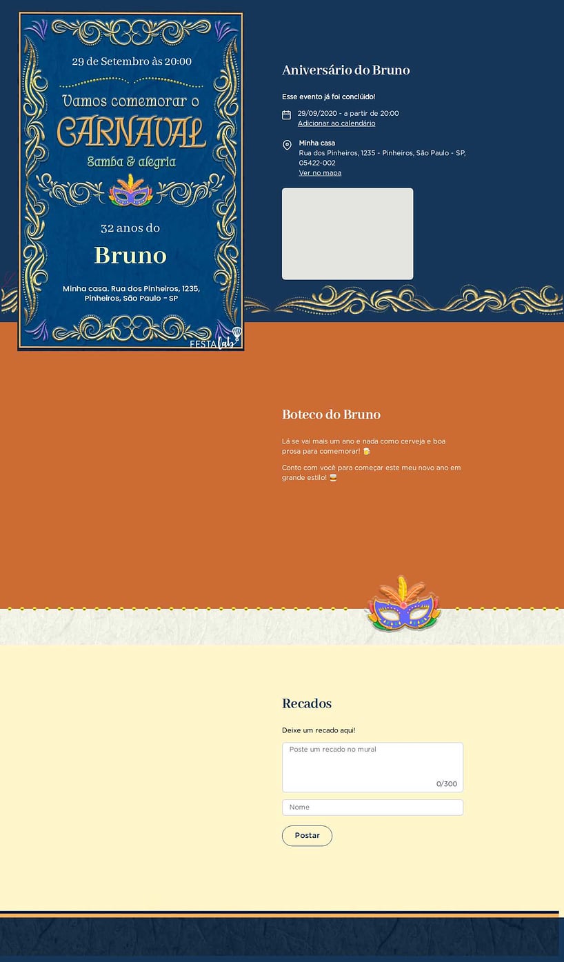 Convite online de aniversário - Carnaval ornamental| FestaLab
