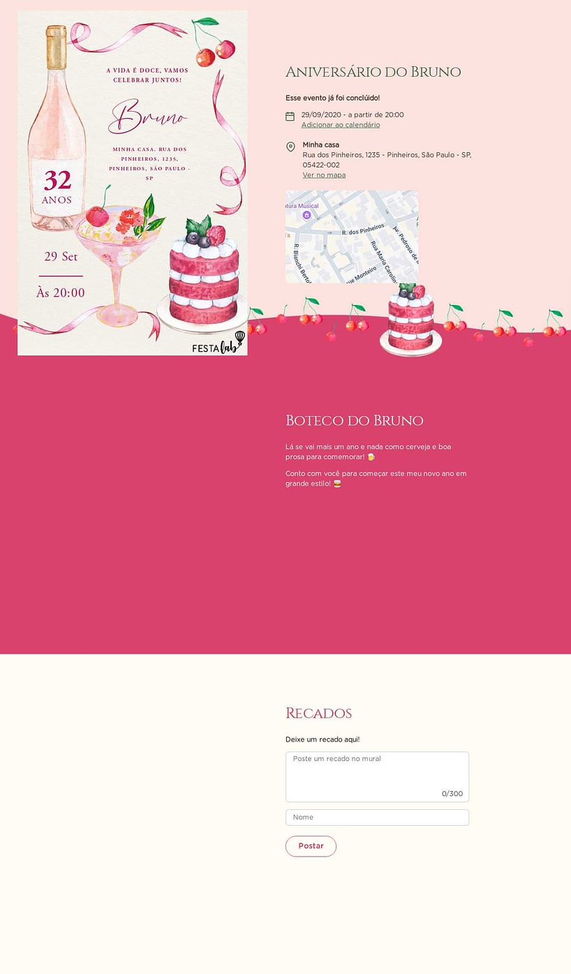 Convite online de aniversário - Cherry Coded| FestaLab