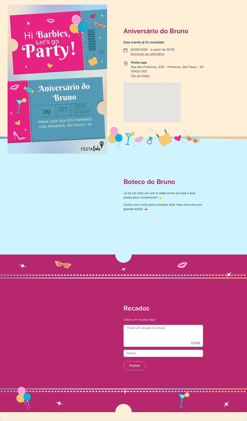 Convite online de aniversário - Comemoração das Barbies| FestaLab