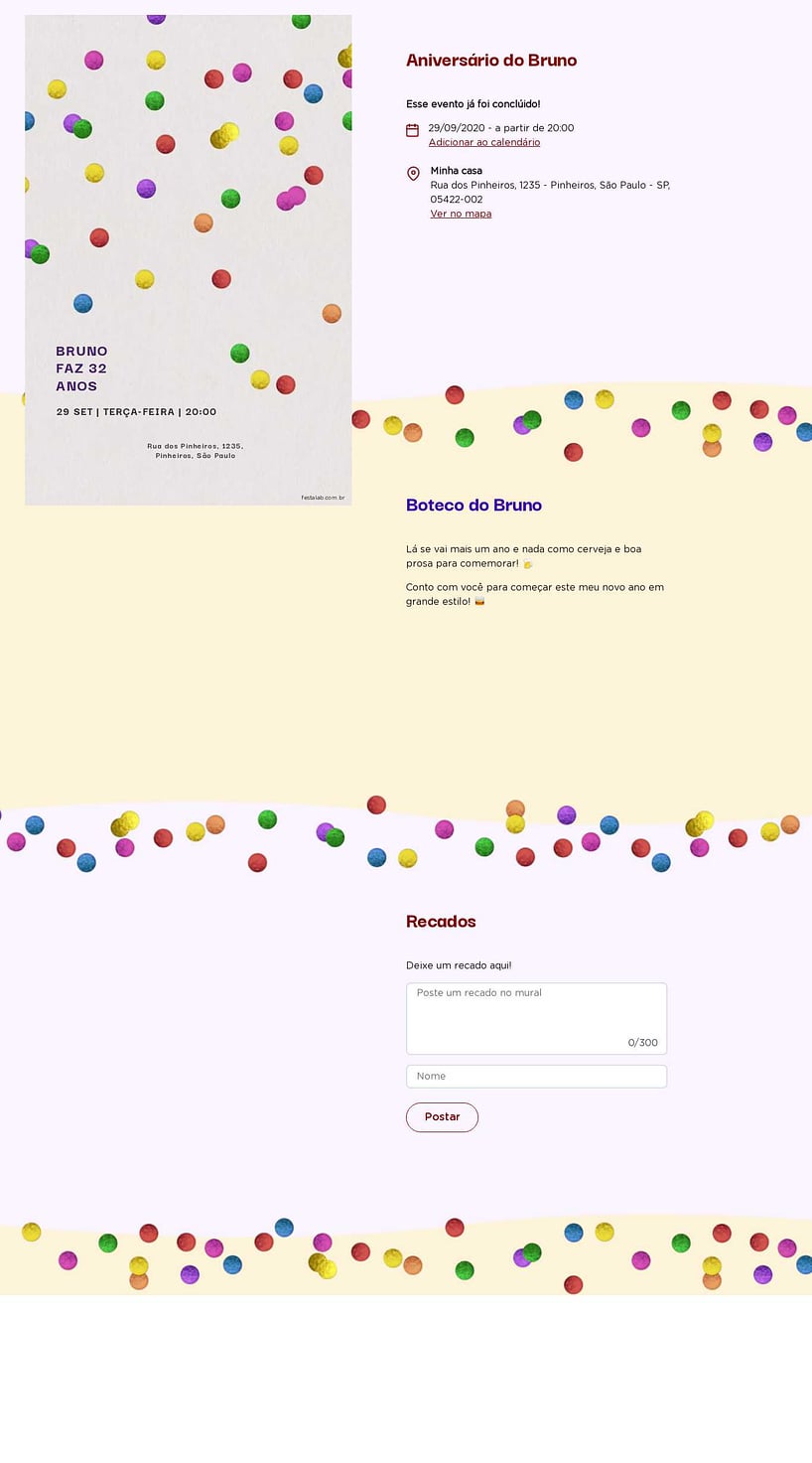Convite online de aniversário - Confete| FestaLab