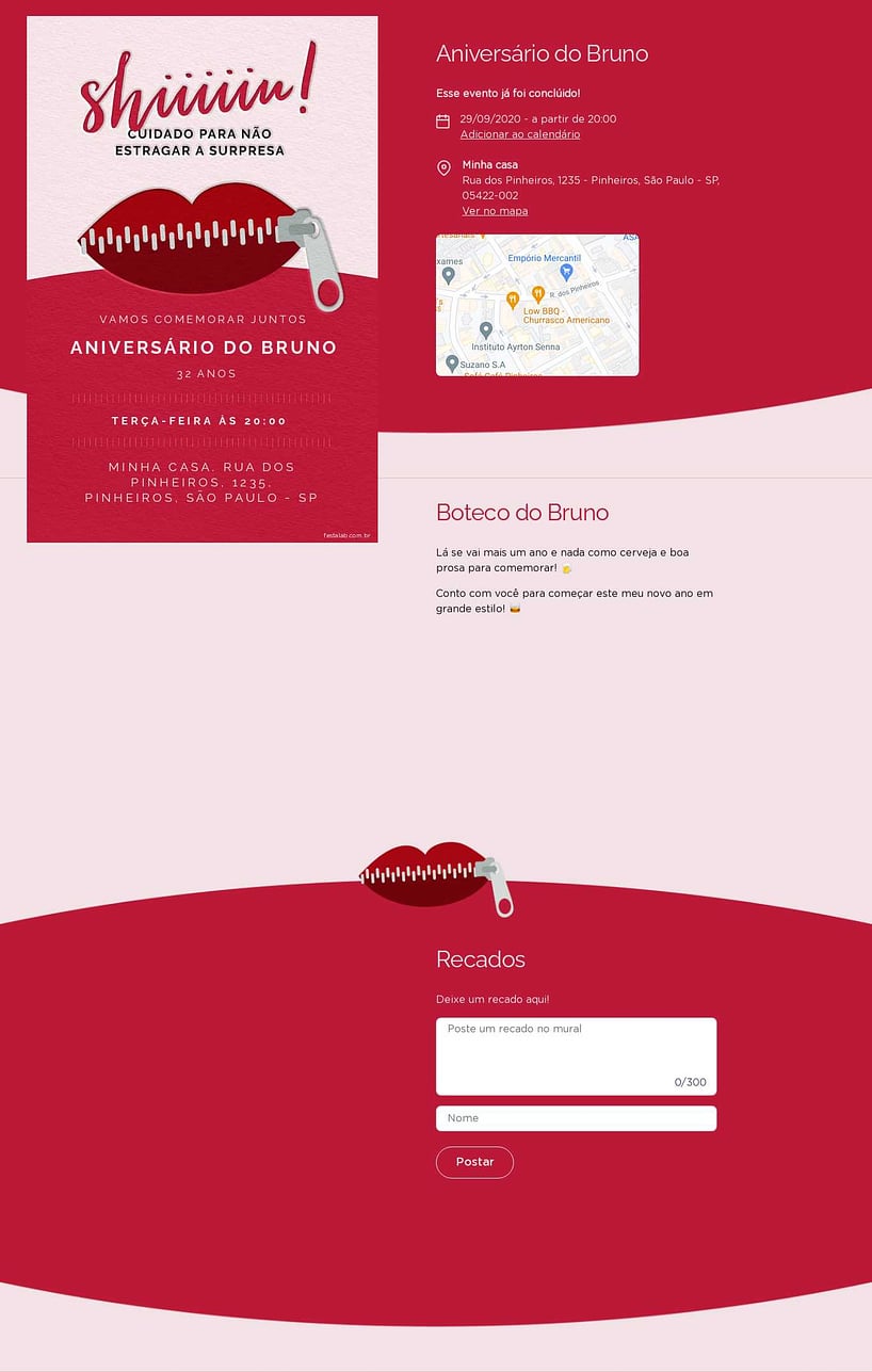 Convite online de aniversário - Festa surpresa cor rosa| FestaLab