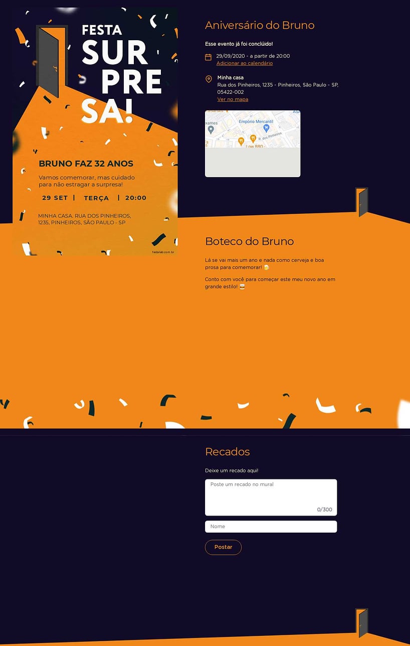 Convite online de aniversário - Festa surpresa laranja| FestaLab