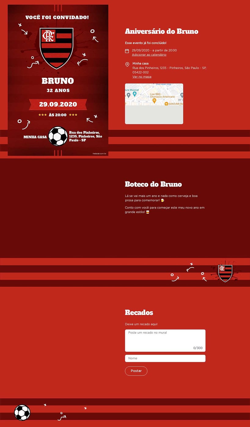 Convite online de aniversário - Flamengão Vermelho| FestaLab