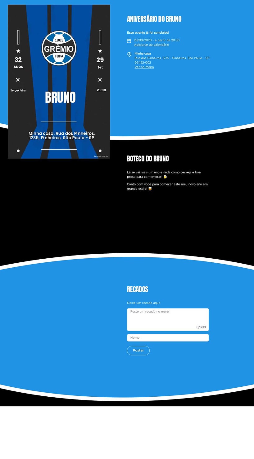 Convite online de aniversário - Futebol Gremio| FestaLab