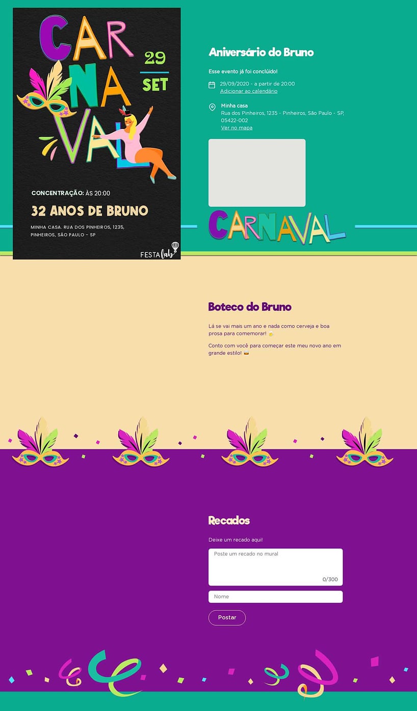 Convite online de aniversário - Lettering de Carnaval| FestaLab