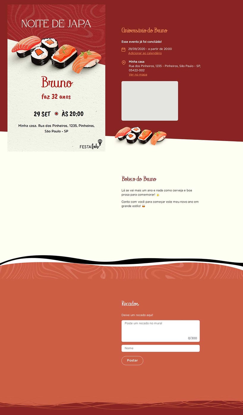 Convite online de aniversário - Noite de Japa Vermelho| FestaLab