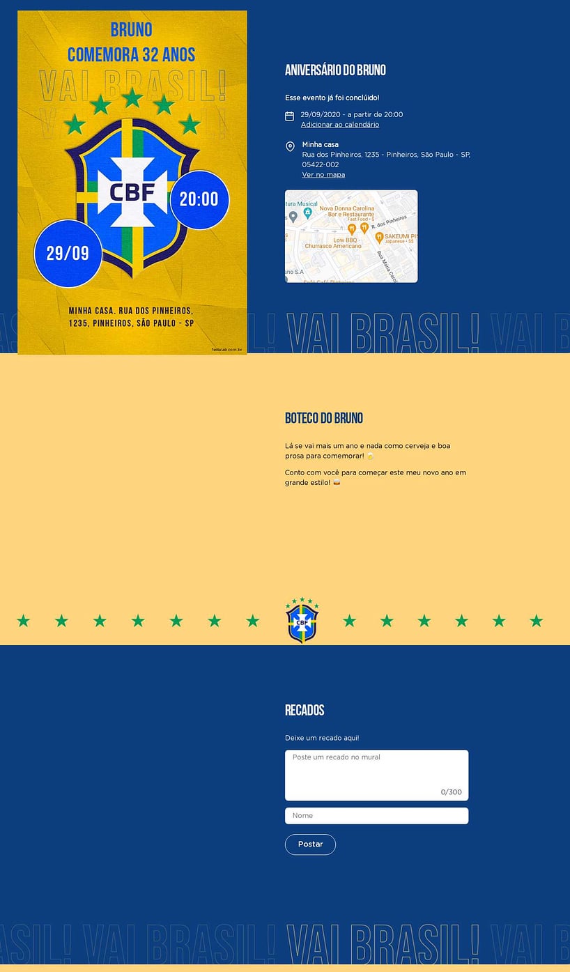 Convite online de aniversário - Vai Brasil| FestaLab