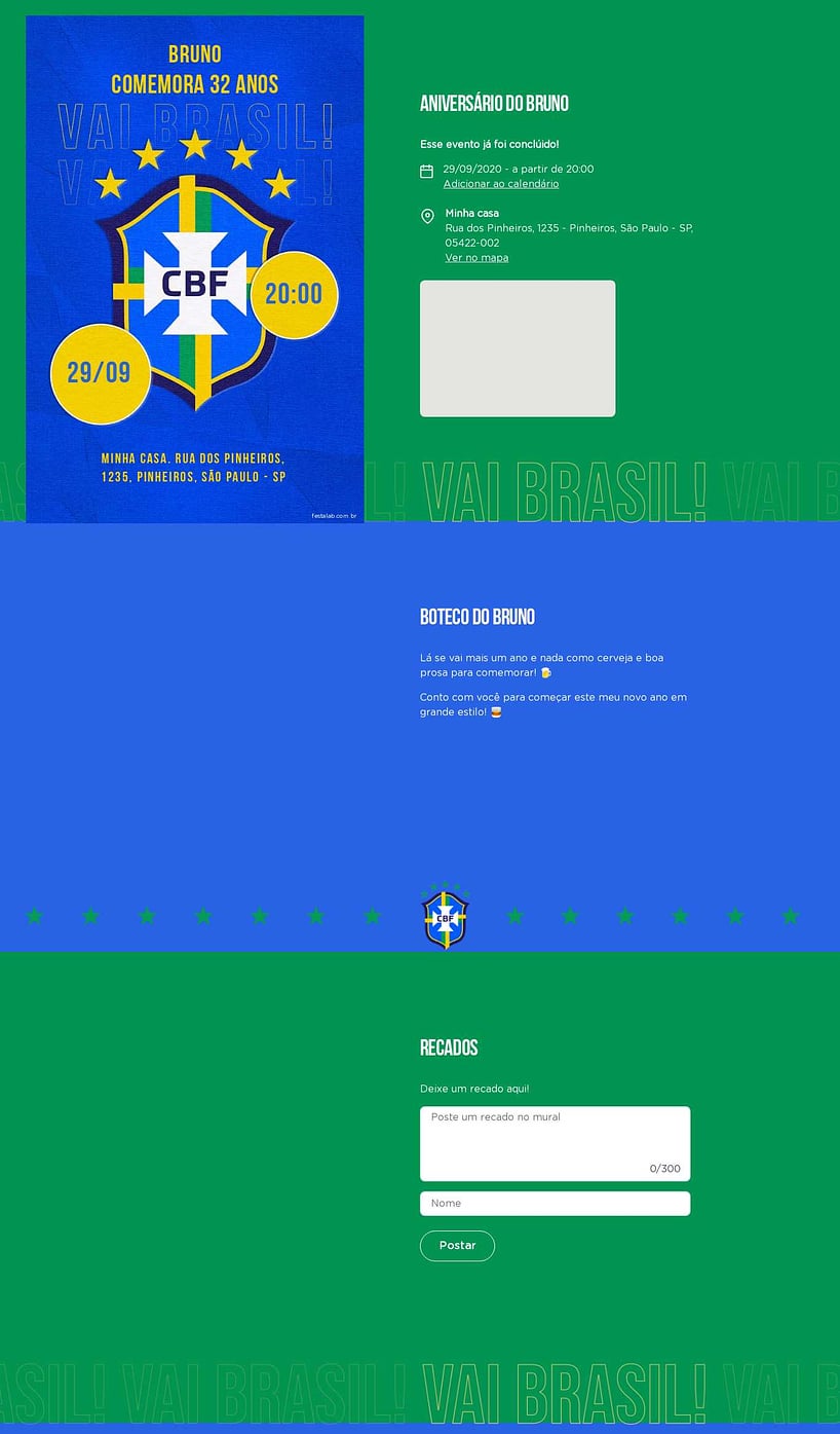 Convite online de aniversário - Vai Brasil azul| FestaLab