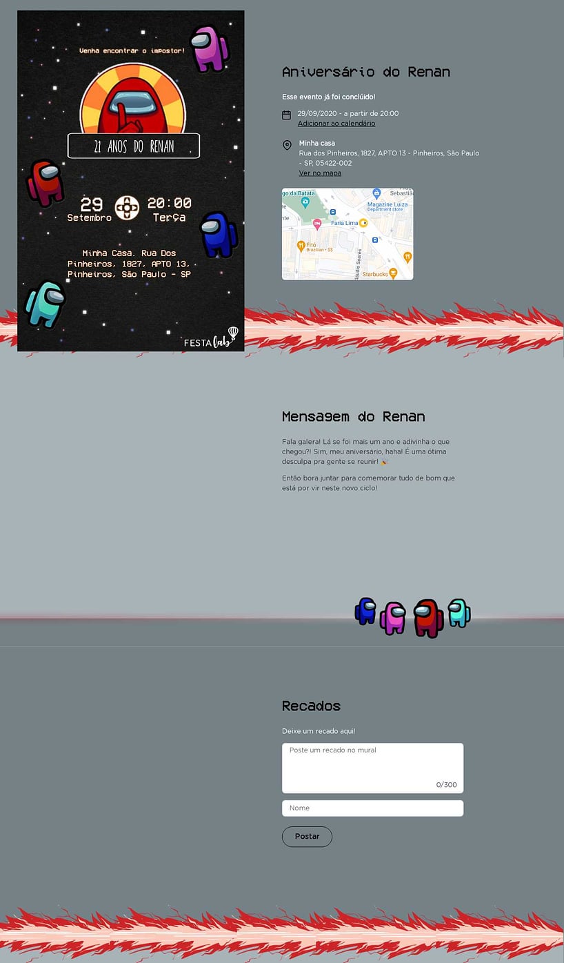 Convite online de aniversário - Among Us| FestaLab
