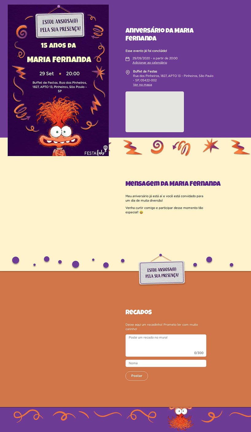 Convite online de aniversário - Ansiedade| FestaLab